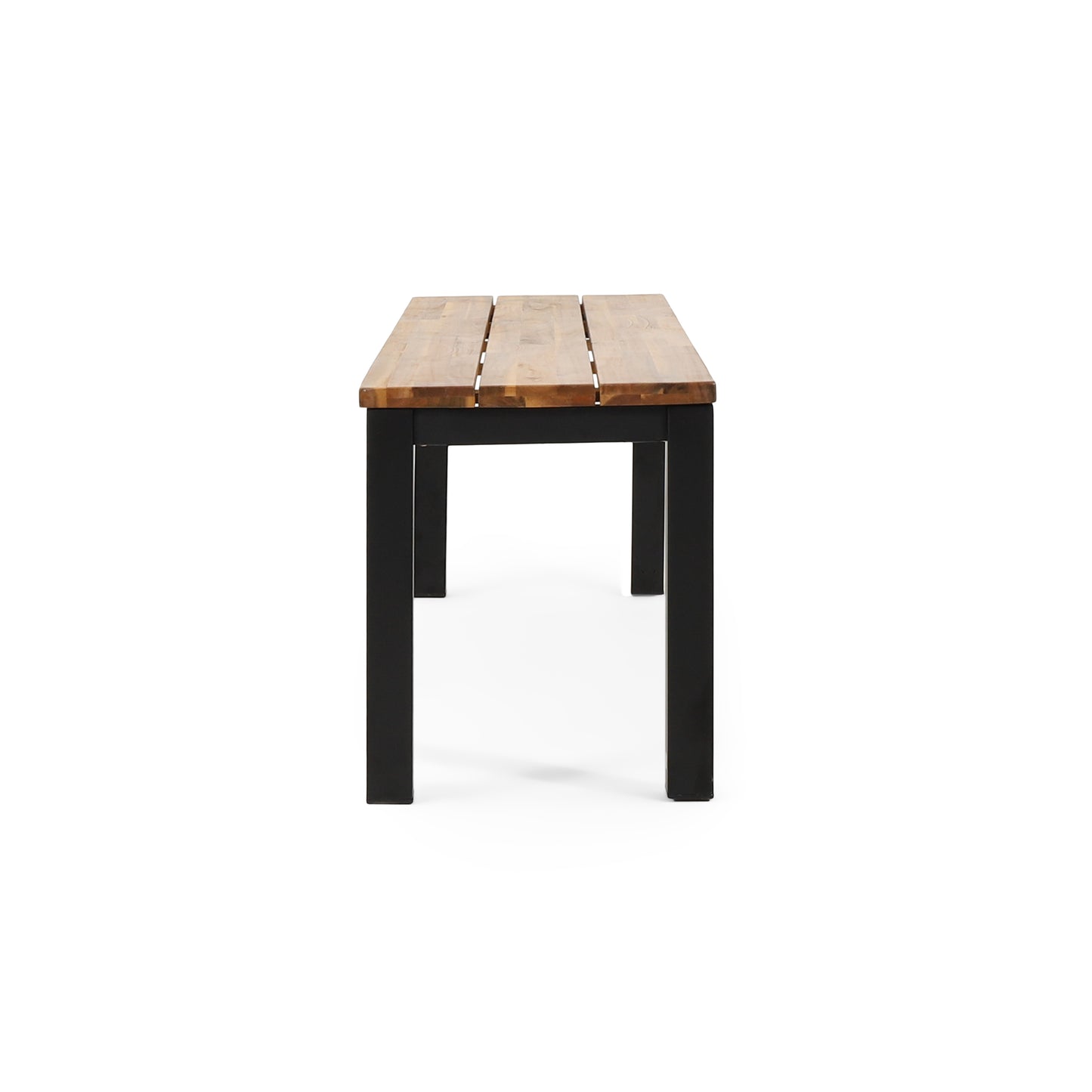 Solid wood outdoor bench with black metal legs modern design ideal for garden seating