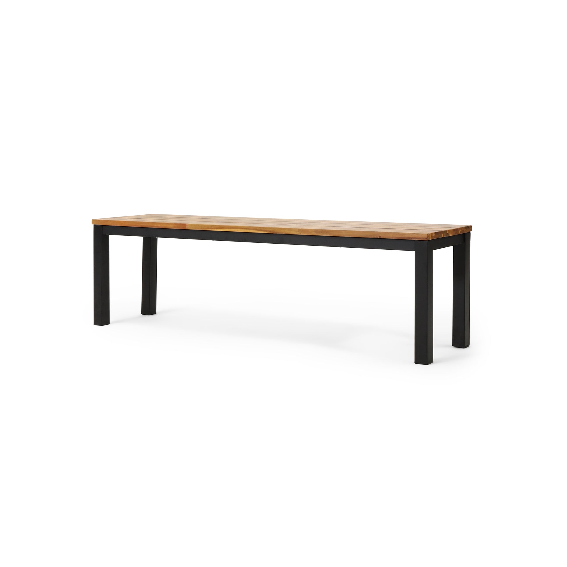 Modern wooden bench with black metal frame cm length suitable for dining or entryway
