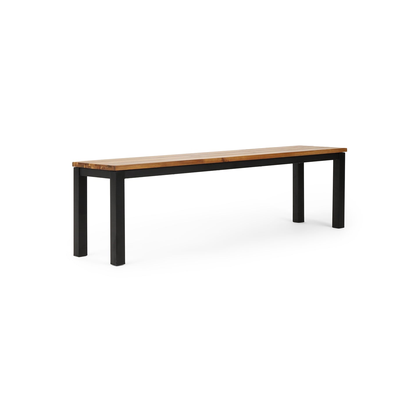 Modern wooden bench with black metal legs for entryway seating