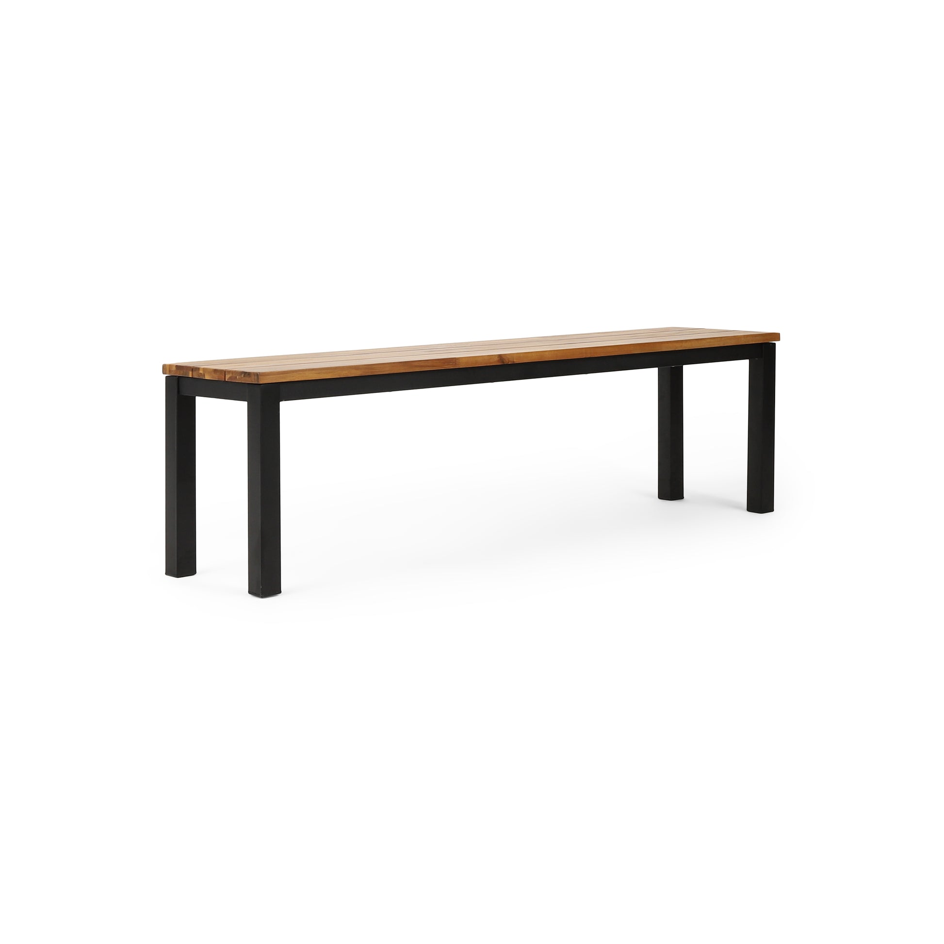 Modern wooden bench with black metal legs for entryway seating