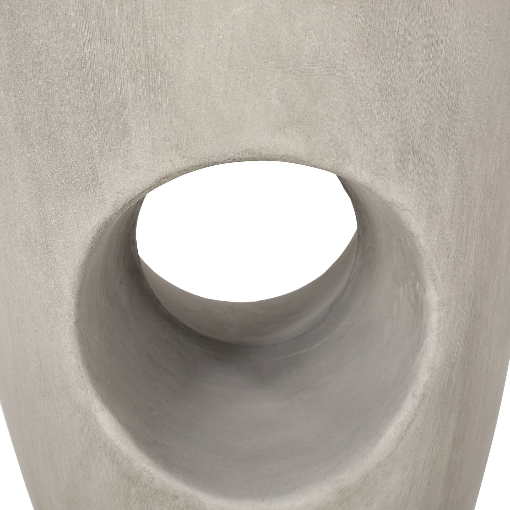 Textured gray concrete planter with a large central opening for plants
