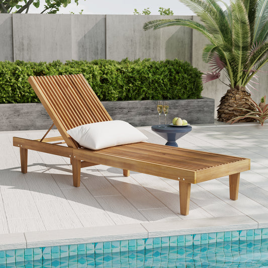 TREATLIFE HOME Wooden Chaise Lounge with Adjustable Settings, Elegant Design for Outdoor Relaxation, Teak Color