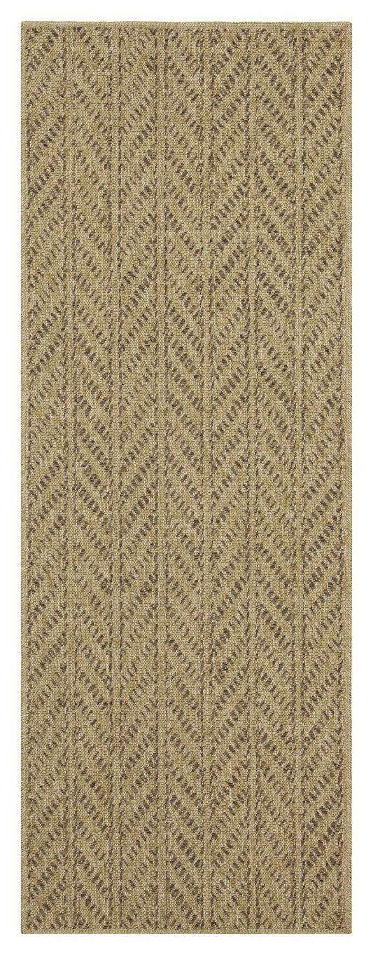 Textured beige rug with a subtle dark brown herringbone pattern perfect for living rooms