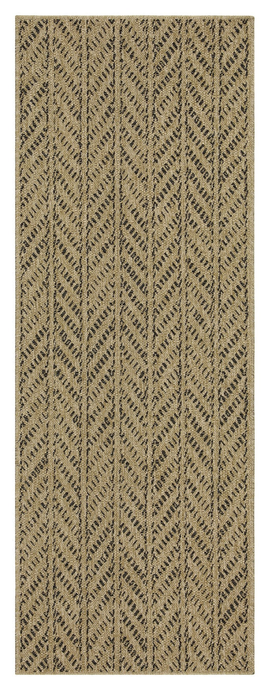 Woven jute runner rug with black abstract diamond pattern perfect for entryway