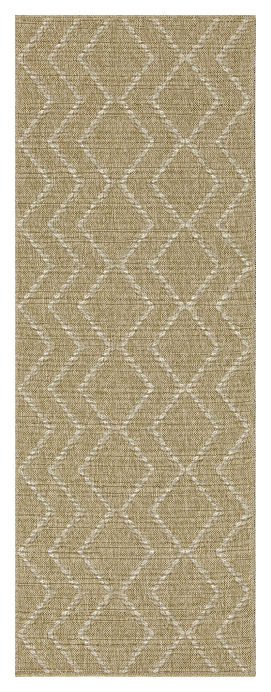 Textured beige runner rug with white diamond pattern