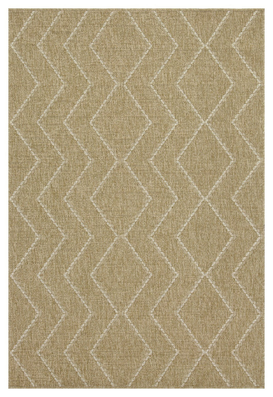 Brown diamond pattern outdoor rug with woven texture