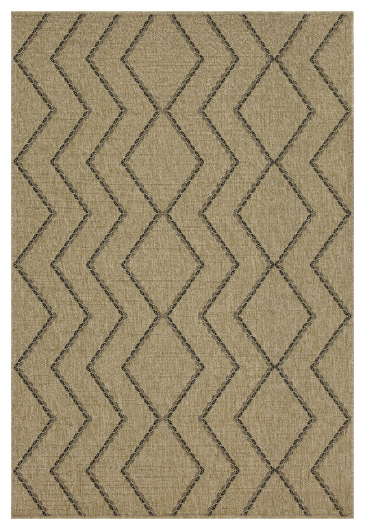 Textured beige rug with a repeating diamond geometric pattern