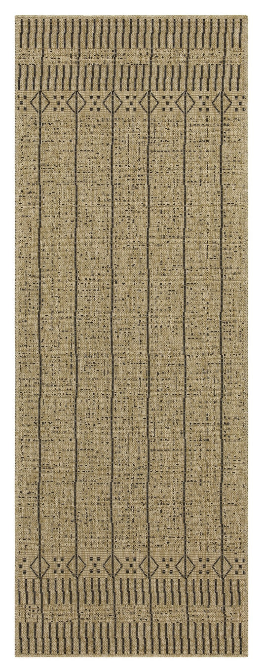 Textured beige and black geometric striped area rug