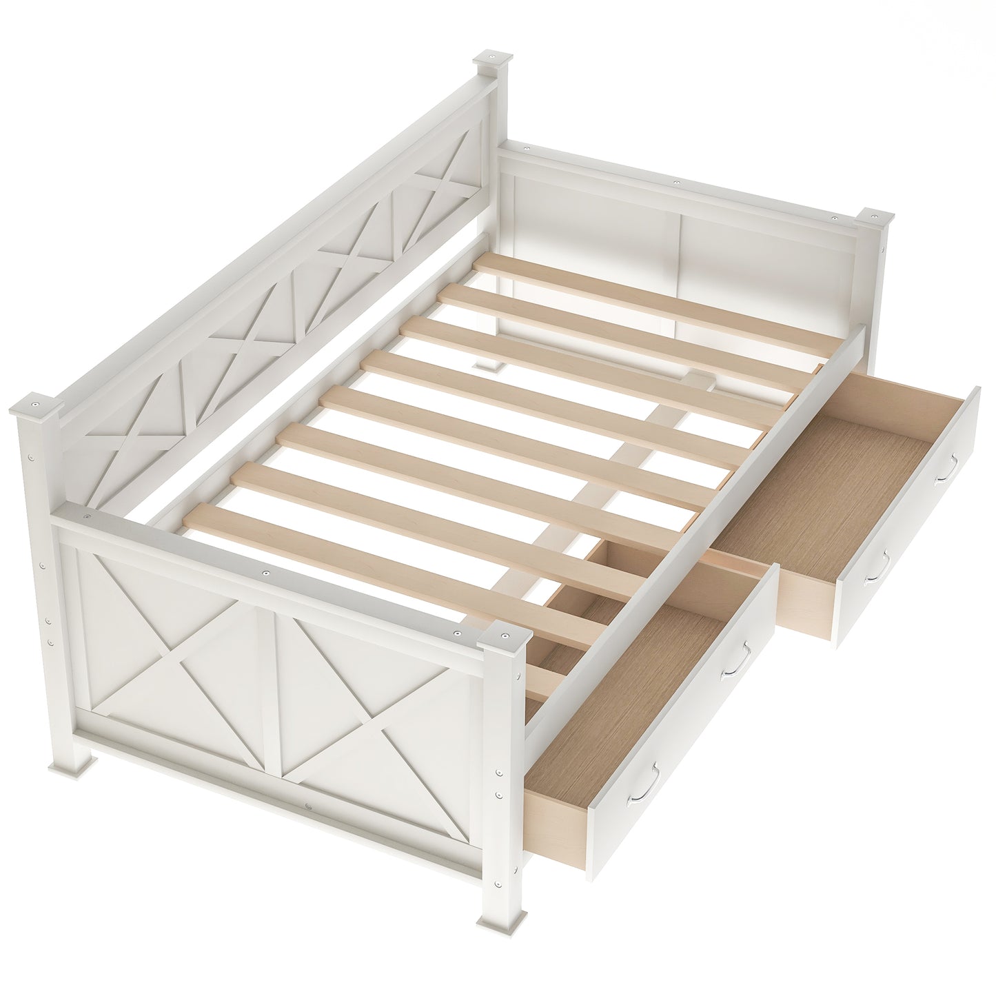 White wooden daybed with two drawers