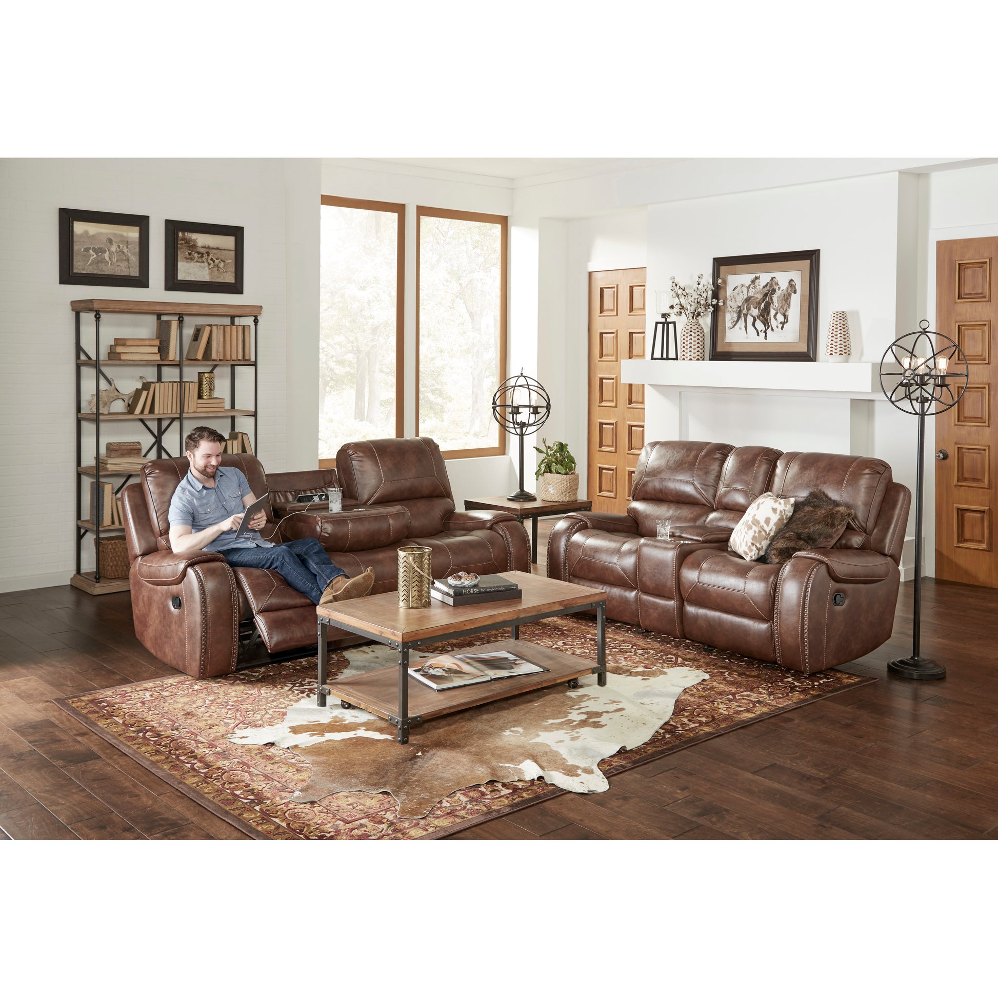 Luxurious brown leather recliner chair with detailed stitching and nailhead trim perfect for relaxation