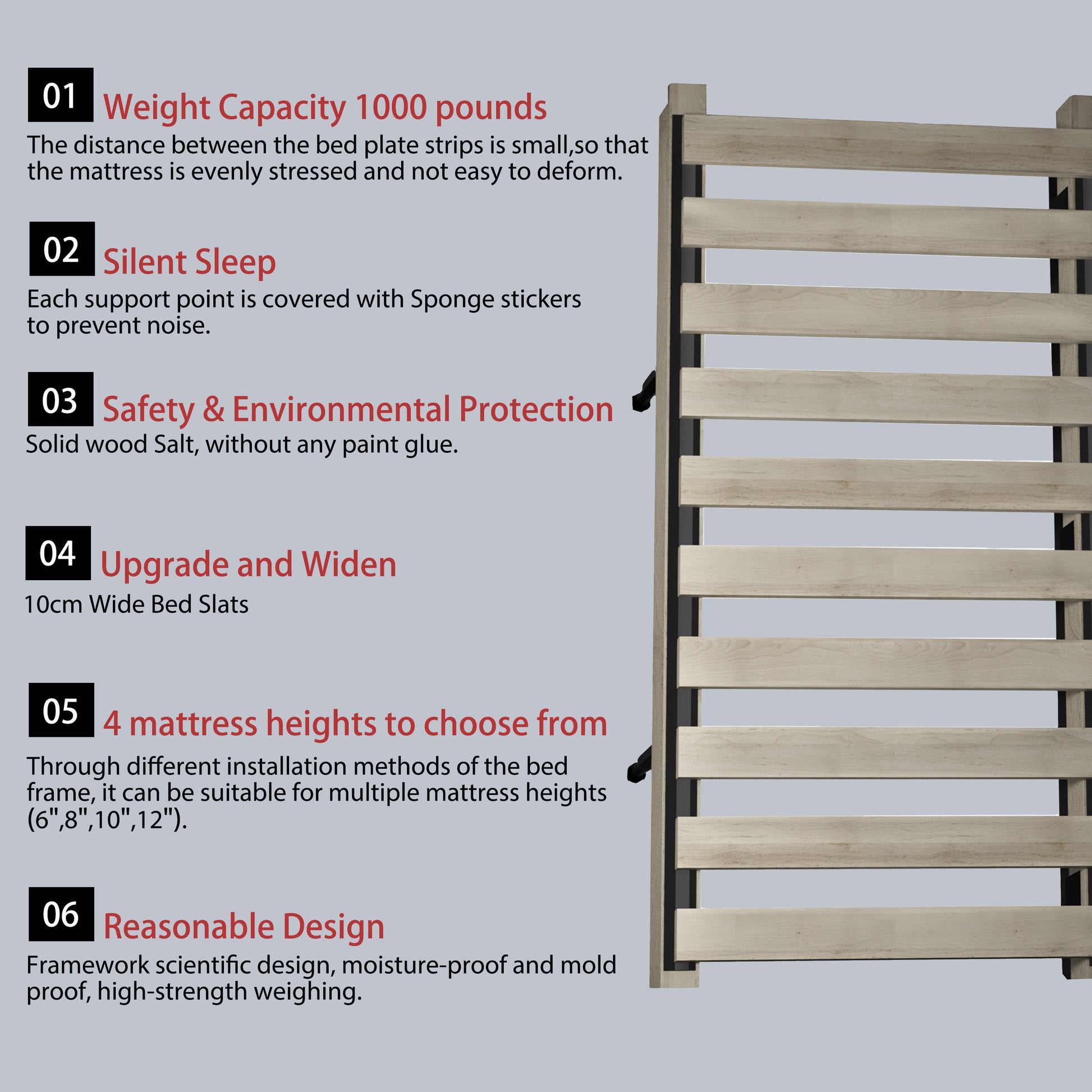 Wooden bed frame with lb weight capacity