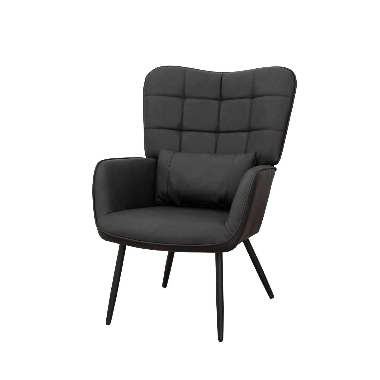 Modern black accent chair with tufted back and lumbar pillow a stylish seating option