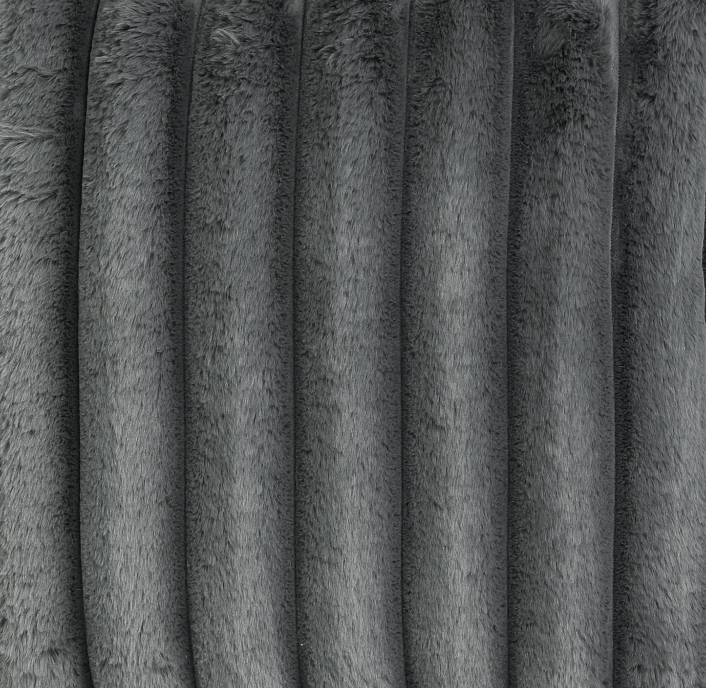 Plush grey faux fur fabric with vertical ribbed texture perfect for cozy home decor