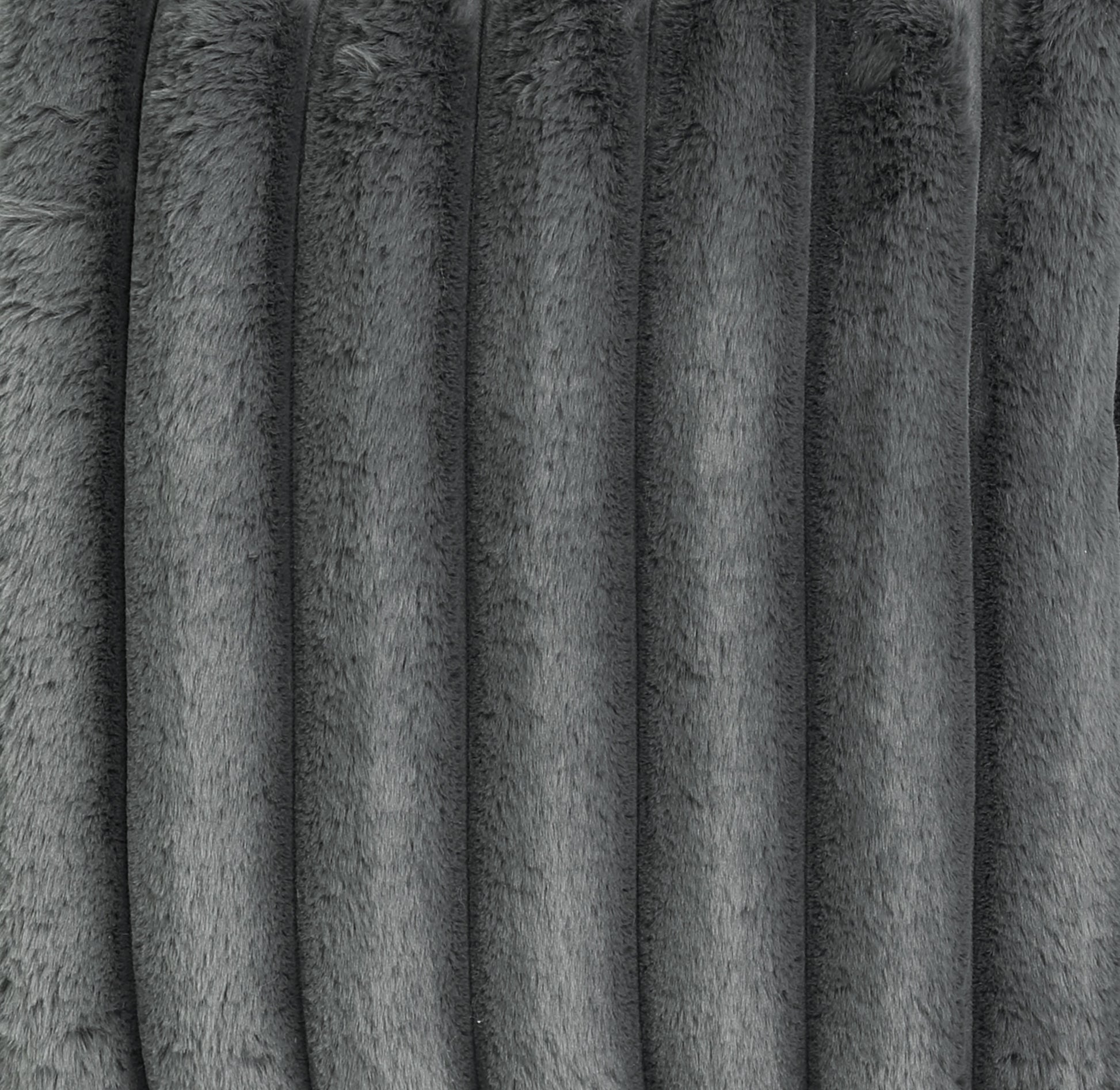 Plush grey faux fur fabric with vertical ribbed texture perfect for cozy home decor