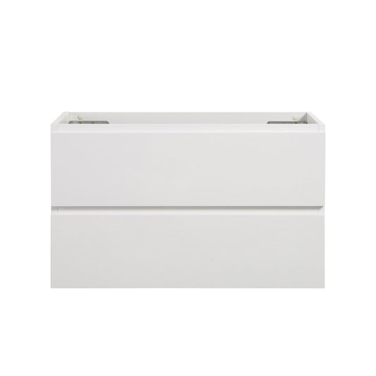 Modern white bathroom vanity cabinet with two drawers and clean lines