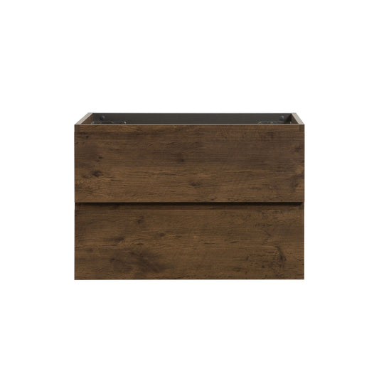 Rustic wood twodrawer vanity cabinet with dark brown finish