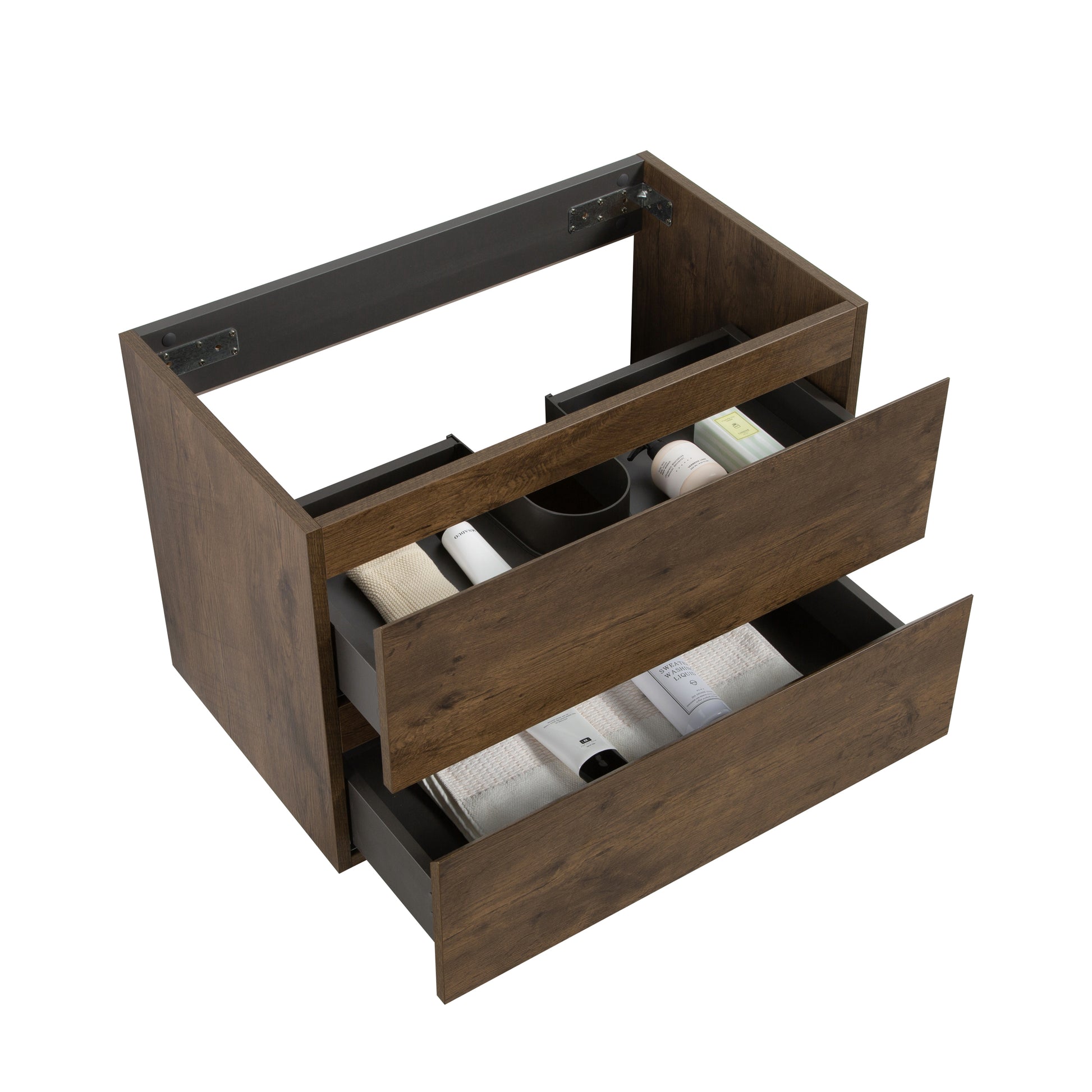 Dark oak  inch bathroom vanity base with two drawers and internal organizers