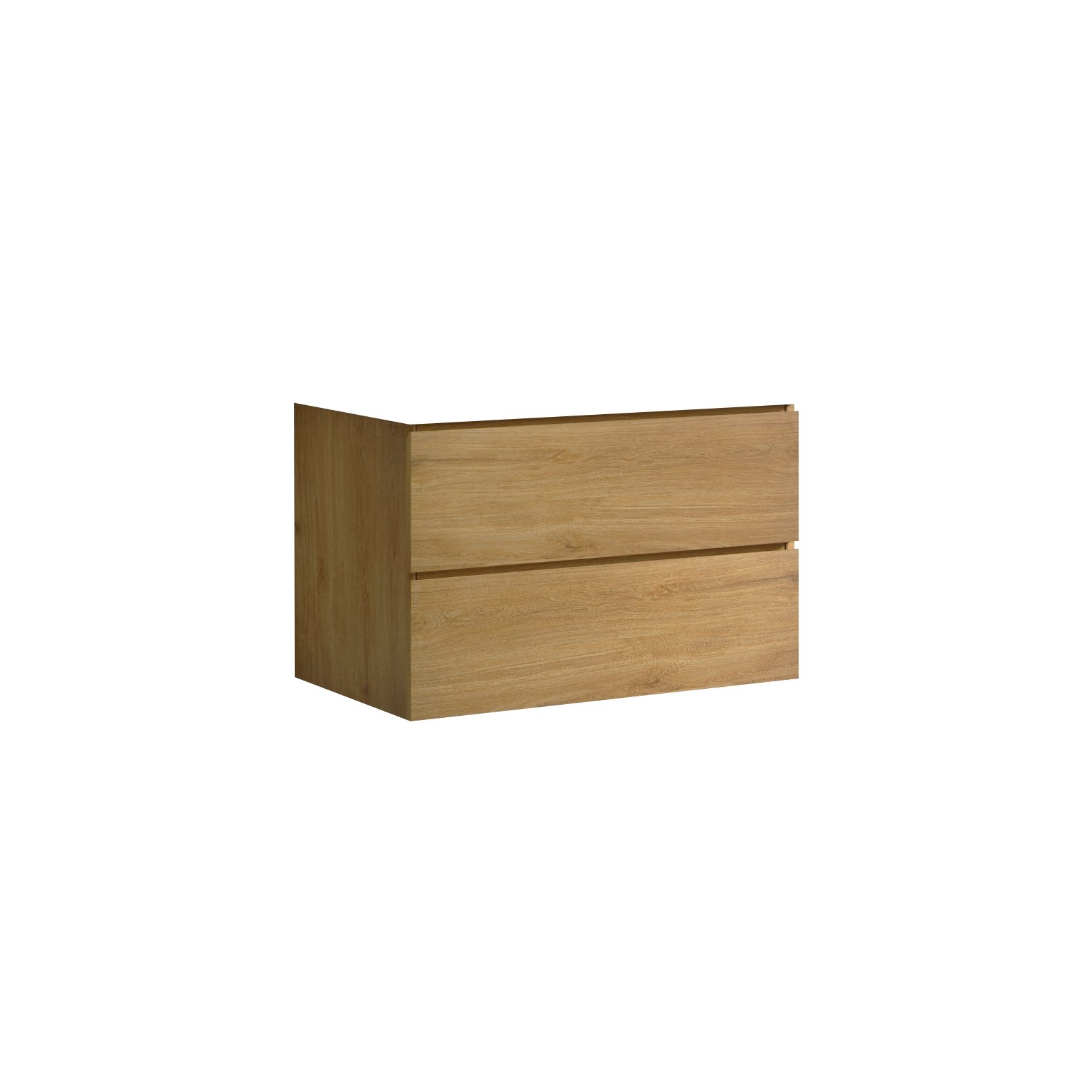 Modern oak veneer vanity unit with two drawers for bathroom storage