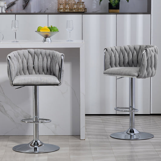 Grey fabric tufted bar stool with chrome base and adjustable height