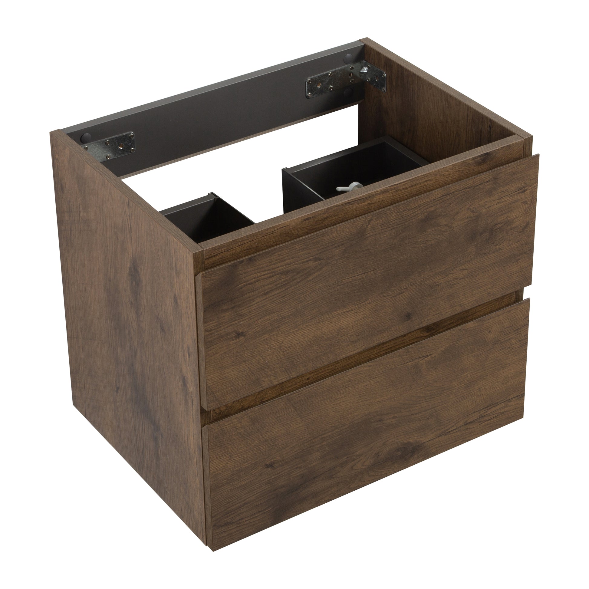Modern dark wood veneer bathroom vanity cabinet with two drawers
