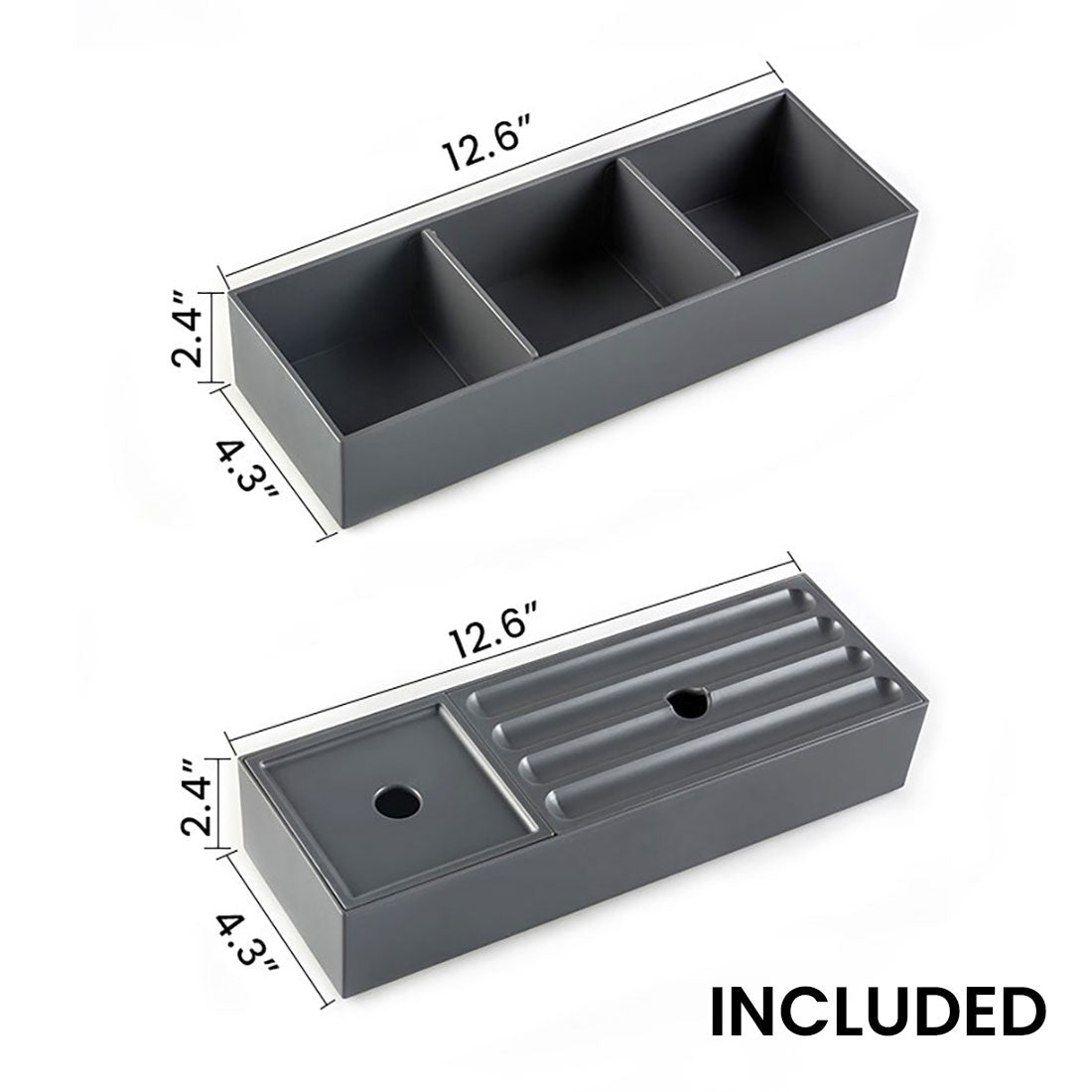 Gray modular desk organizer with three compartments dimensions  x  x