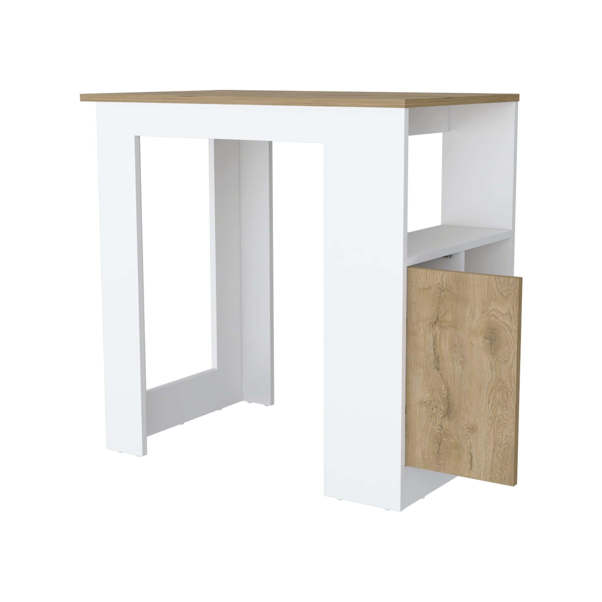 White and oak breakfast bar with integrated shelving