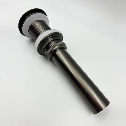 Black metal vessel sink drain assembly with brass threads ideal for bathrooms