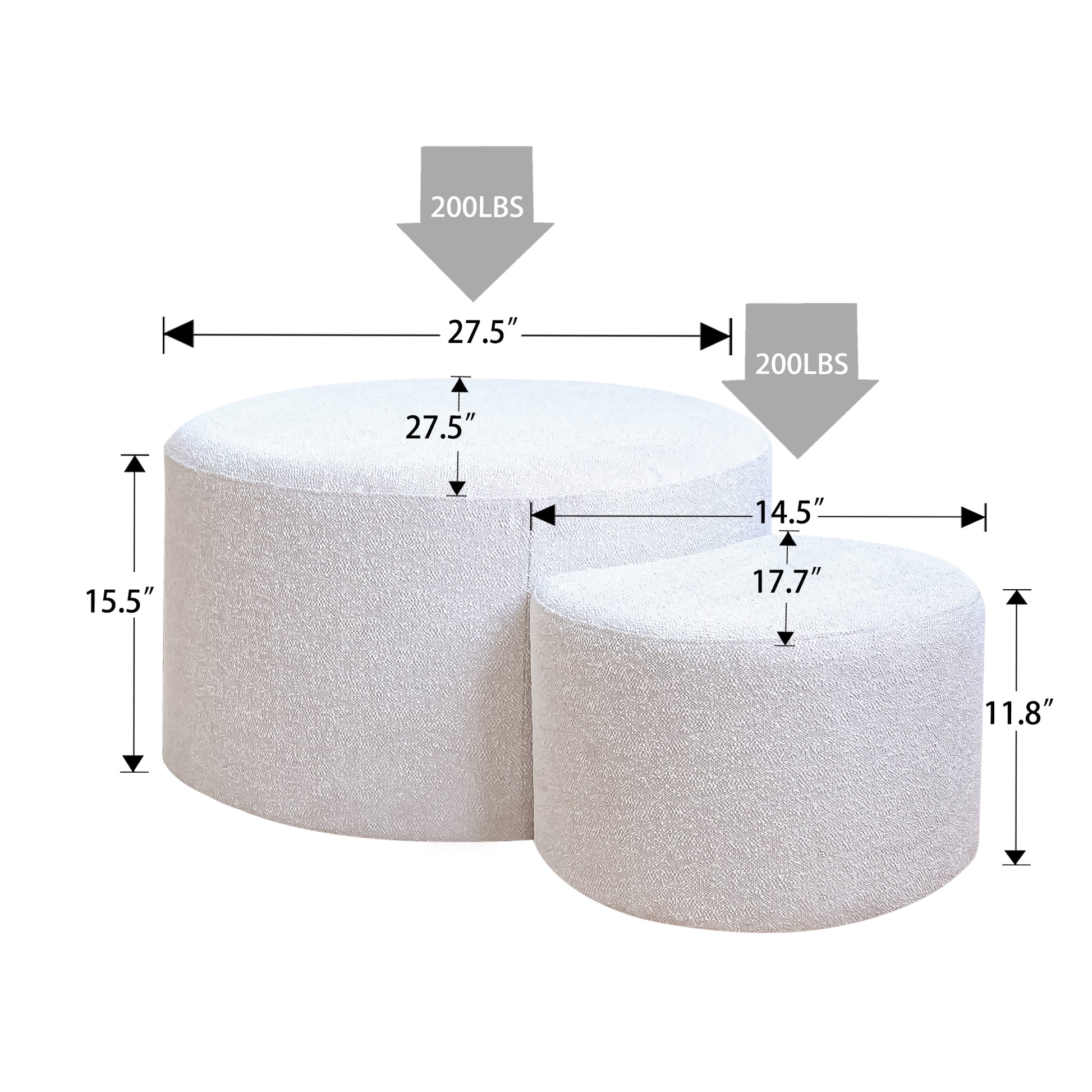 White textured round ottoman set  wide  high  lb capacity