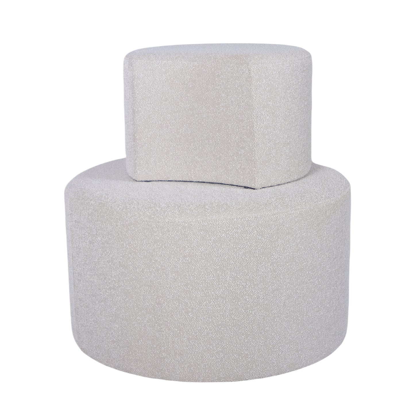 Light grey textured fabric stool set one round one square for versatile seating