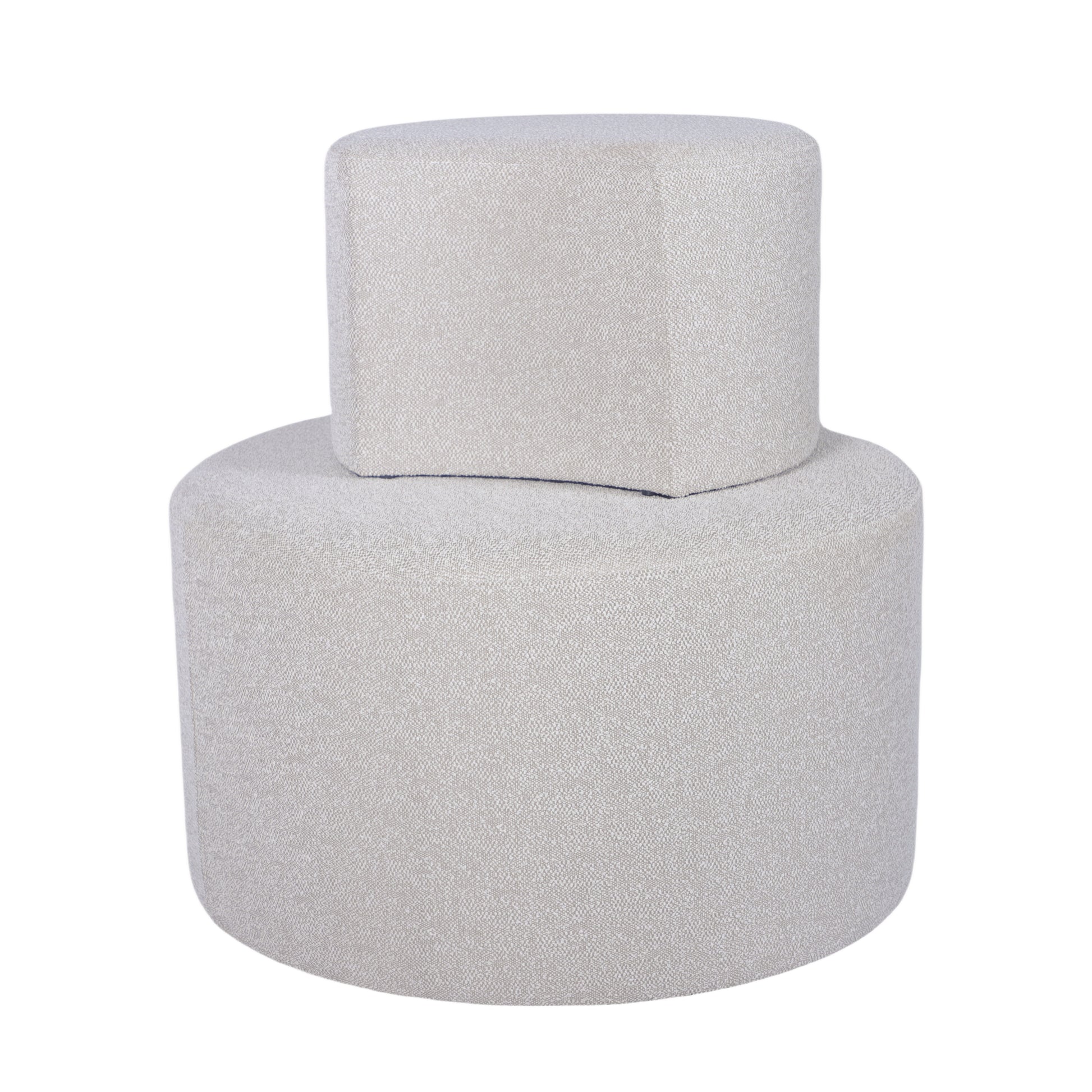 Light grey textured fabric stool set one round one square for versatile seating