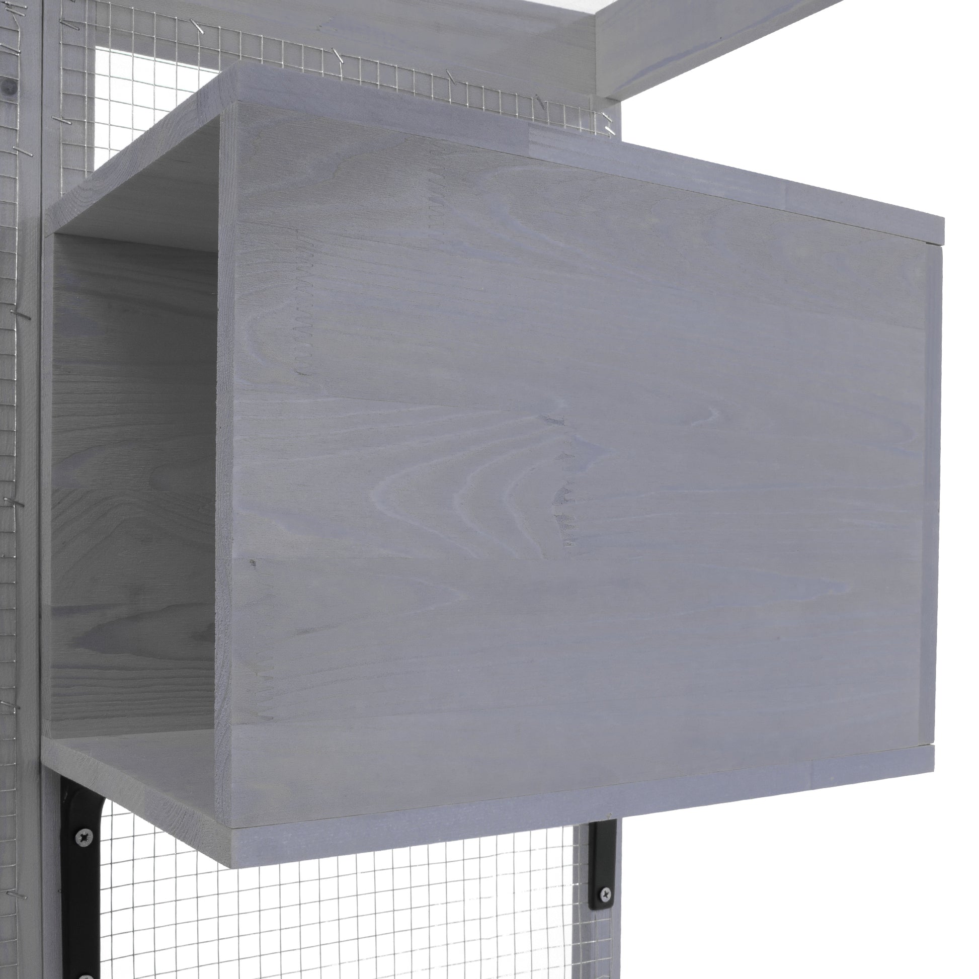 Gray wooden nesting box for small pets part of a modular habitat