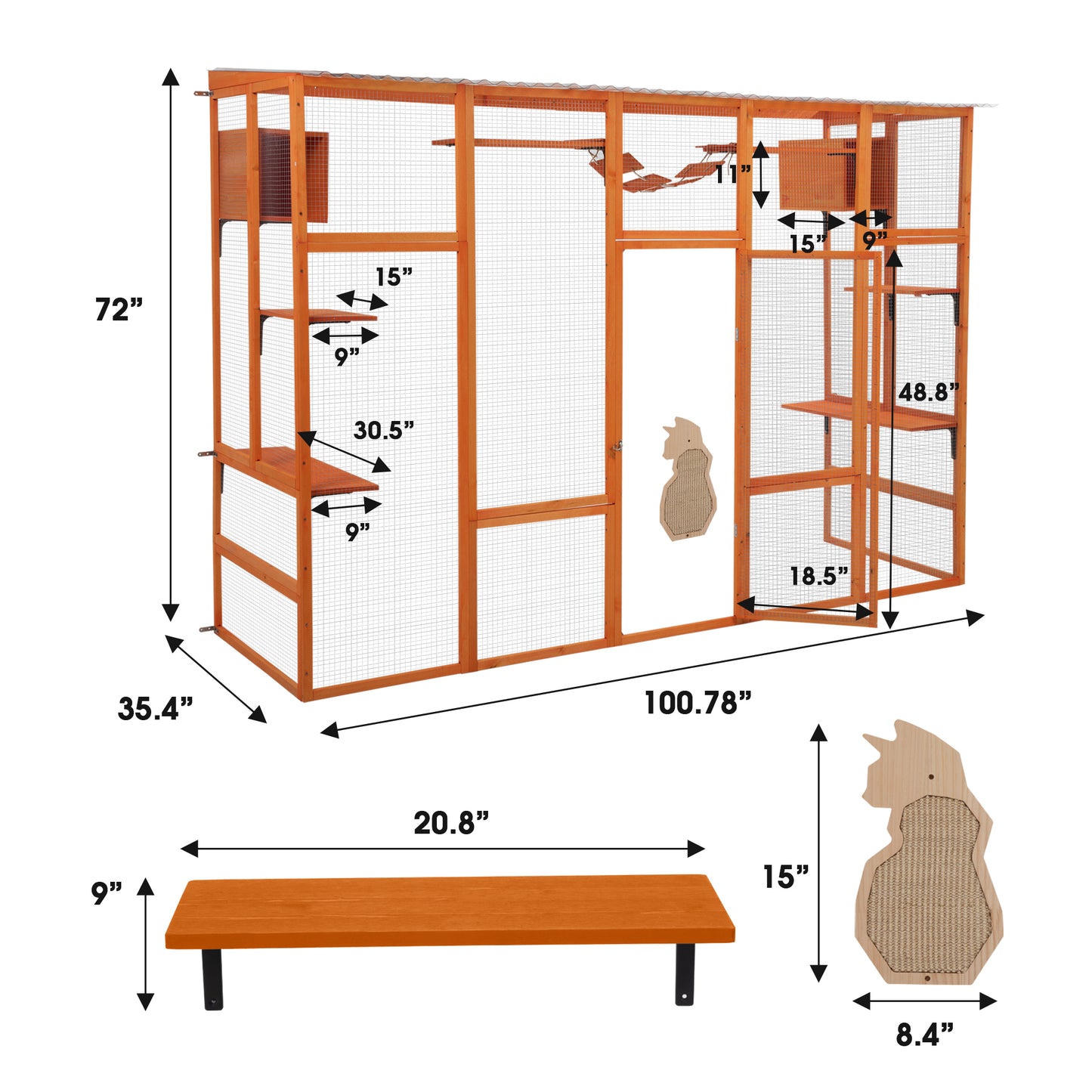 Large wooden cat enclosure  tall featuring multiple platforms and a cozy house for pets
