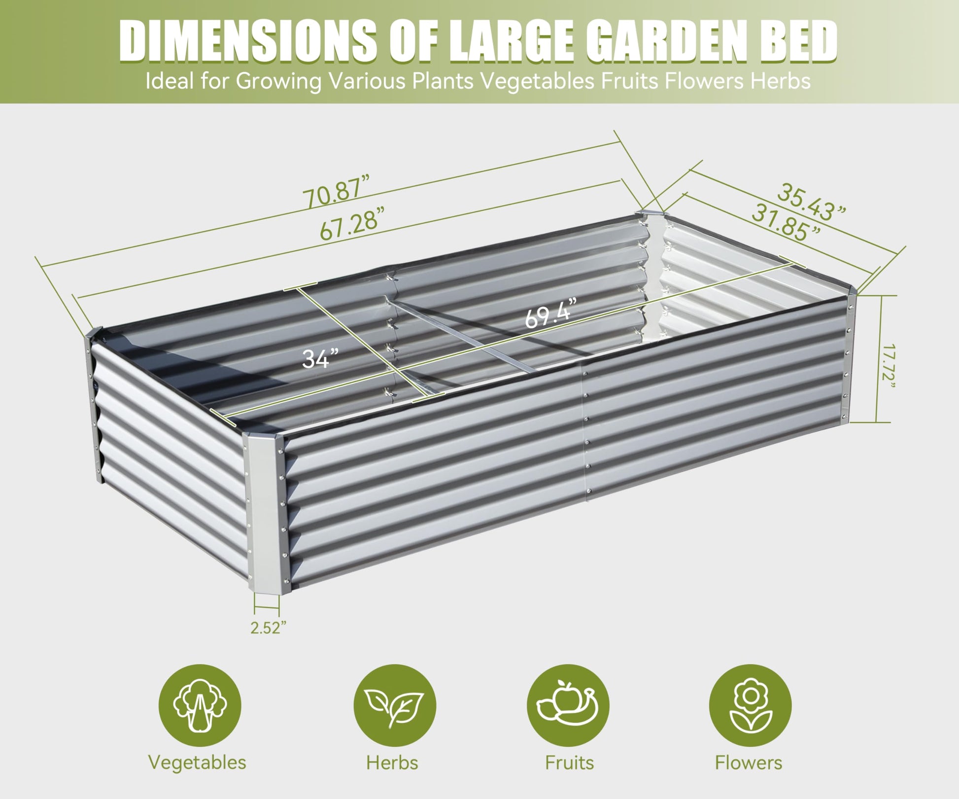 Galvanized steel raised garden bed  x  x  ideal for growing vegetables