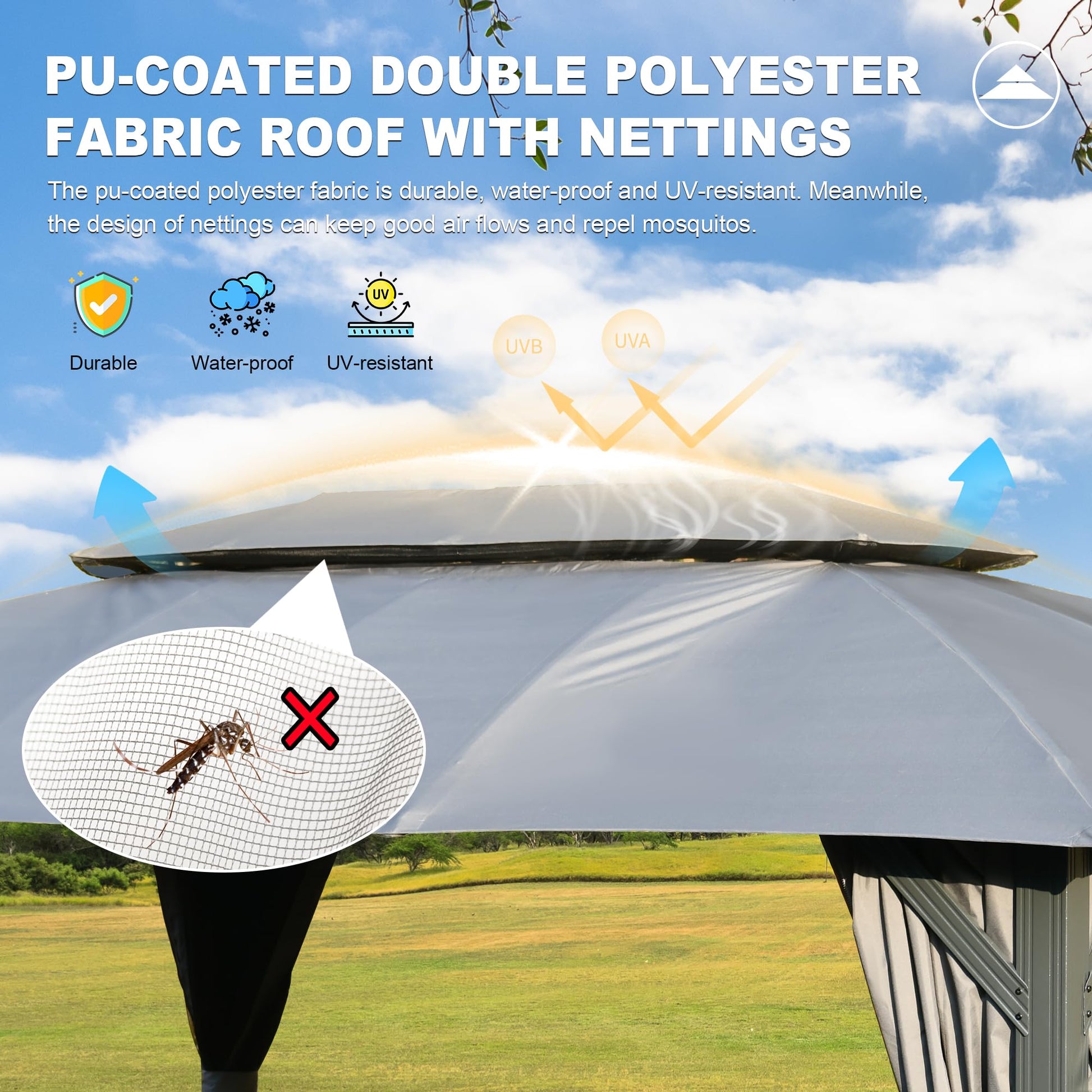 PUcoated polyester fabric gazebo roof waterproof and UVresistant for outdoor protection