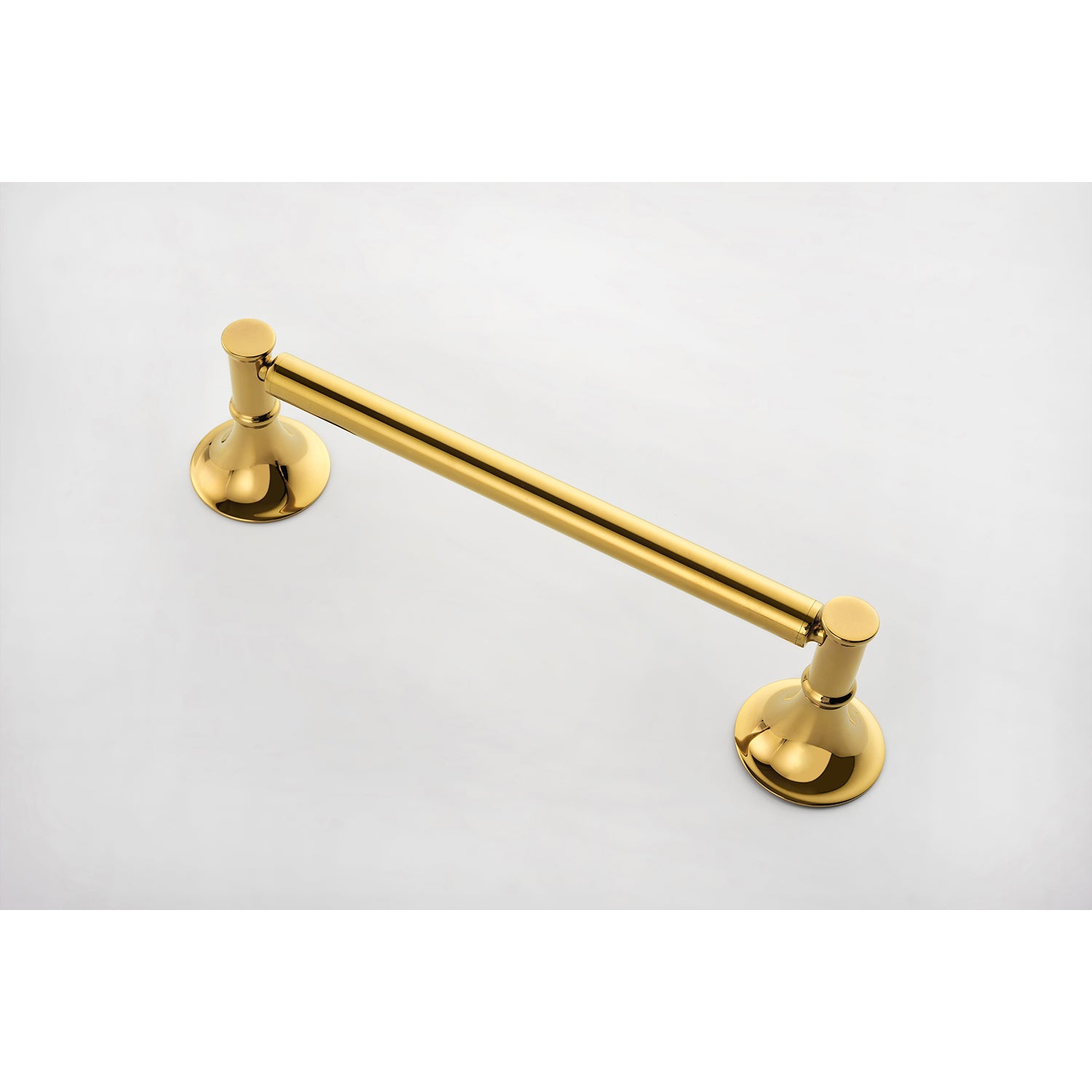 Polished brass towel bar with decorative base