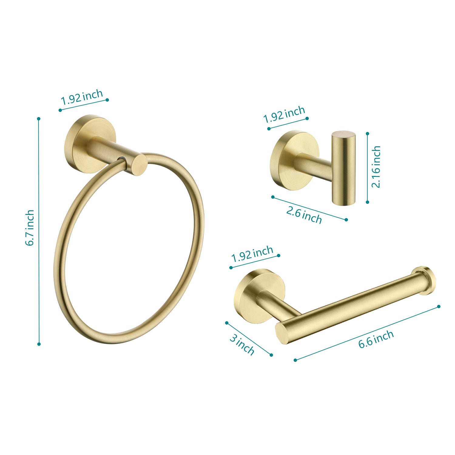 Matte gold towel ring with  inch diameter for bathroom storage