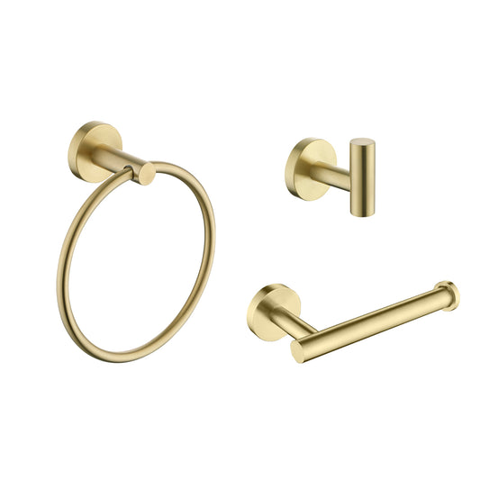 Brushed brass towel ring with a sleek modern design for bathrooms