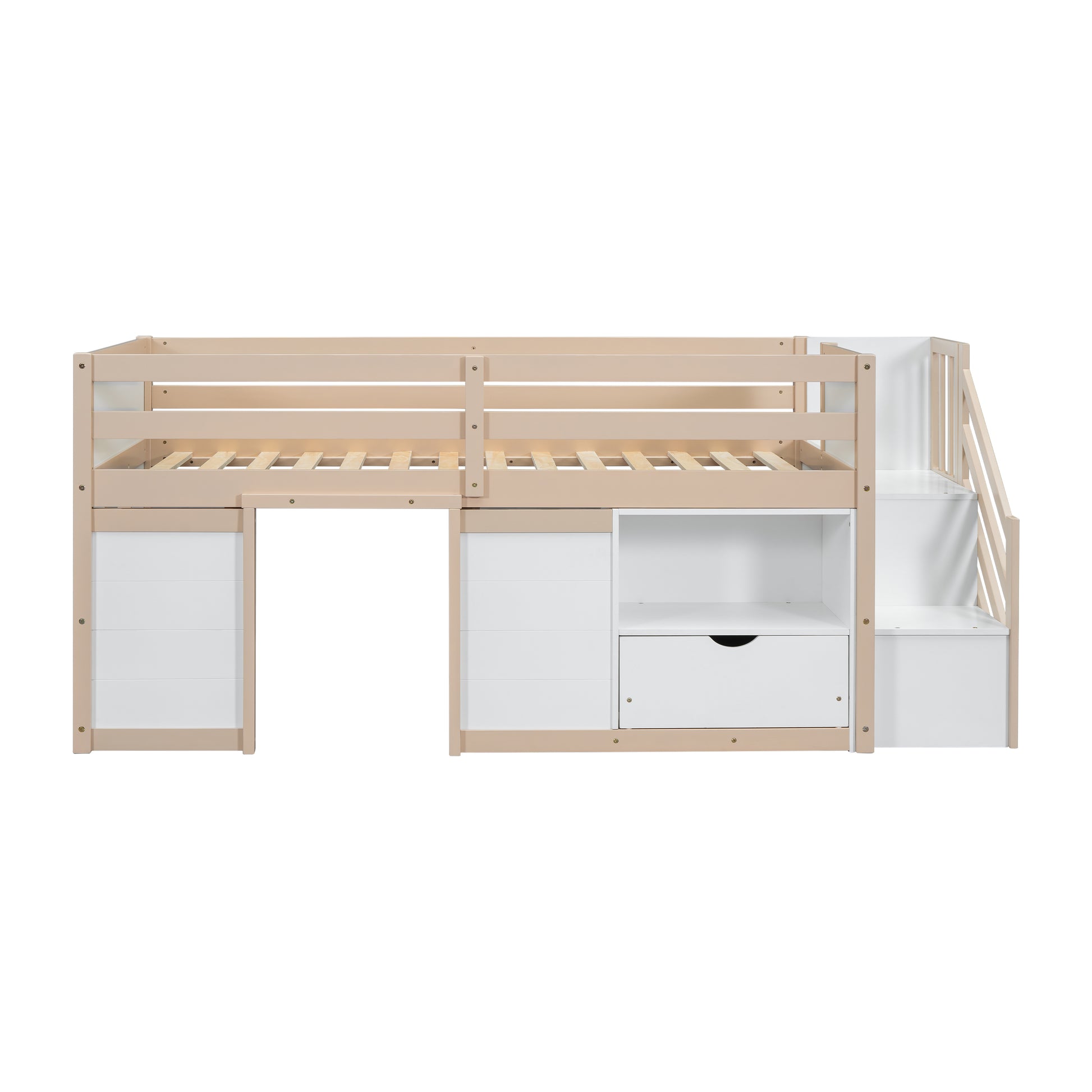 Twin loft bed with stairs and storage