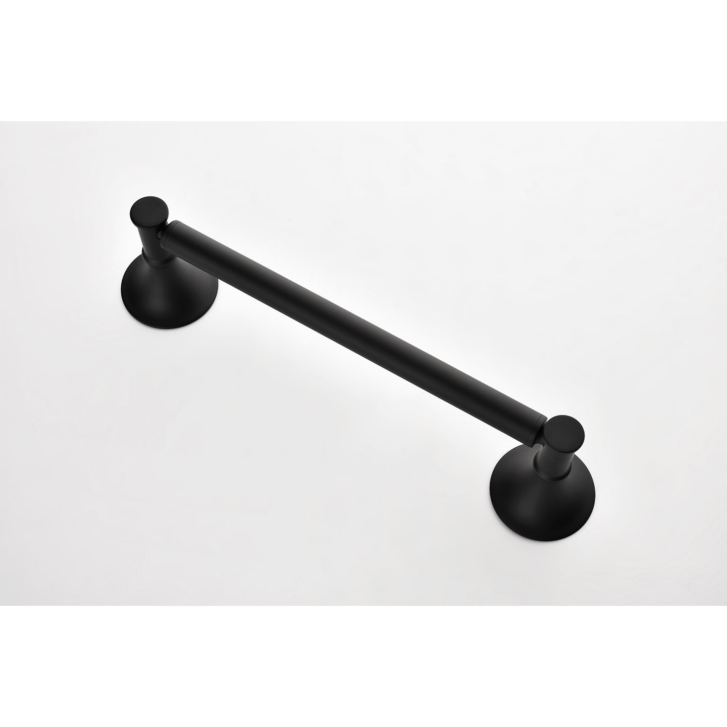 Matte black minimalist towel bar with round wall mounts