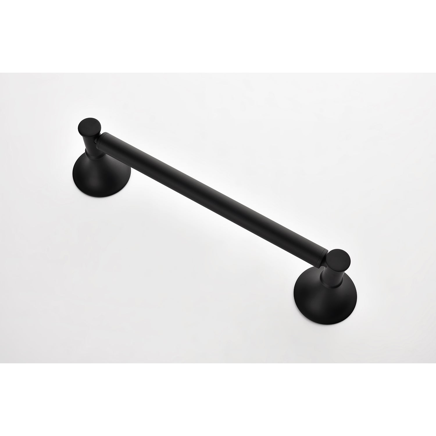Matte black minimalist towel bar with round wall mounts