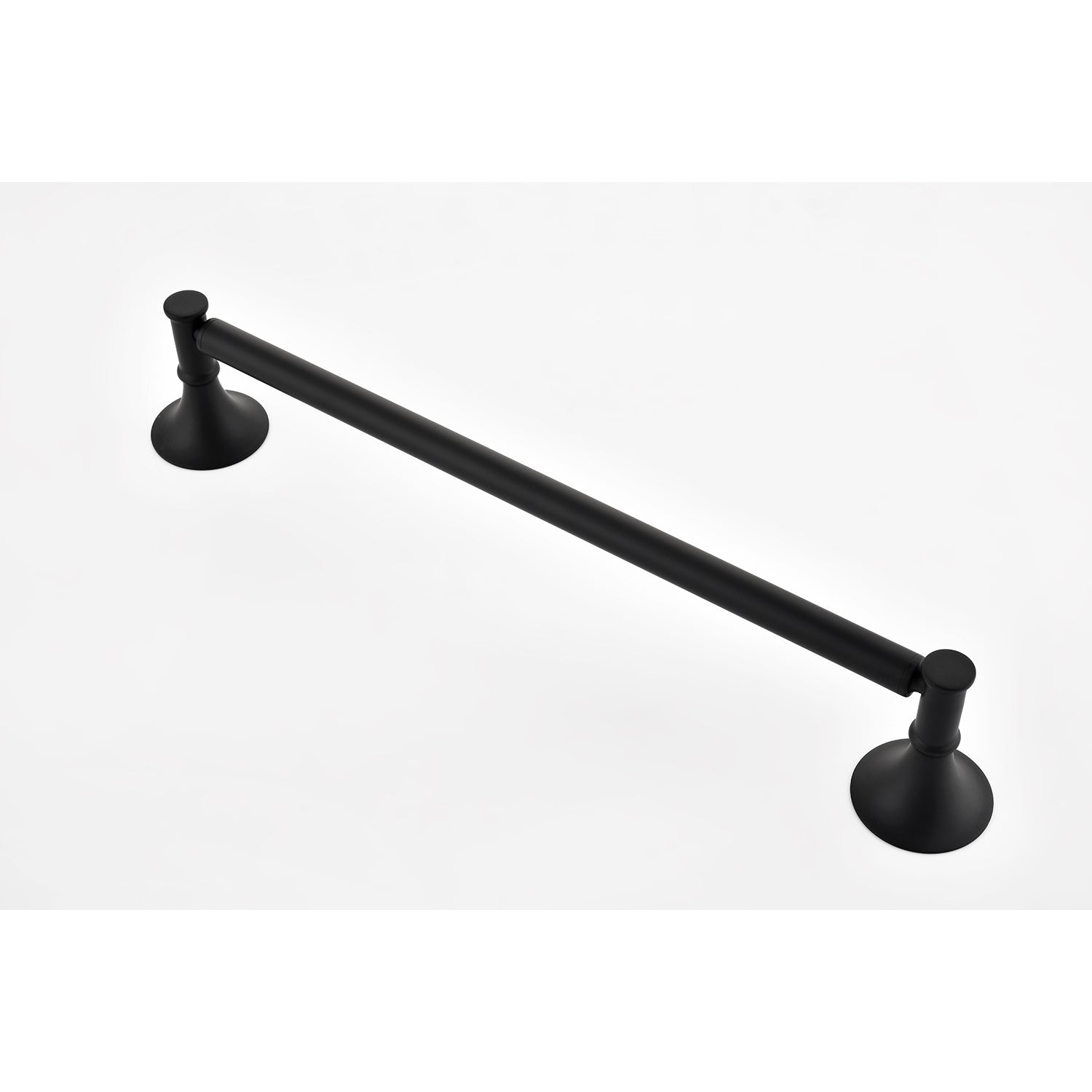 Modern black metal towel bar with a minimalist design for bathrooms