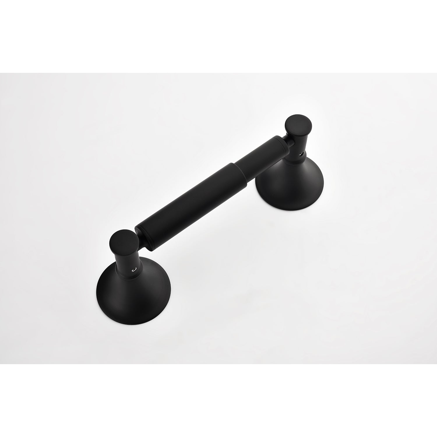 Matte black wallmounted toilet paper holder with a minimalist design and clean lines