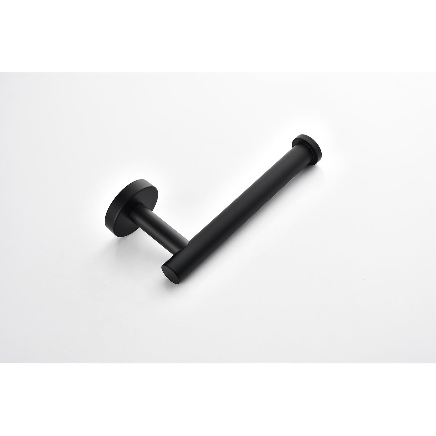 Sleek black toilet paper holder with a minimalist design for modern bathrooms