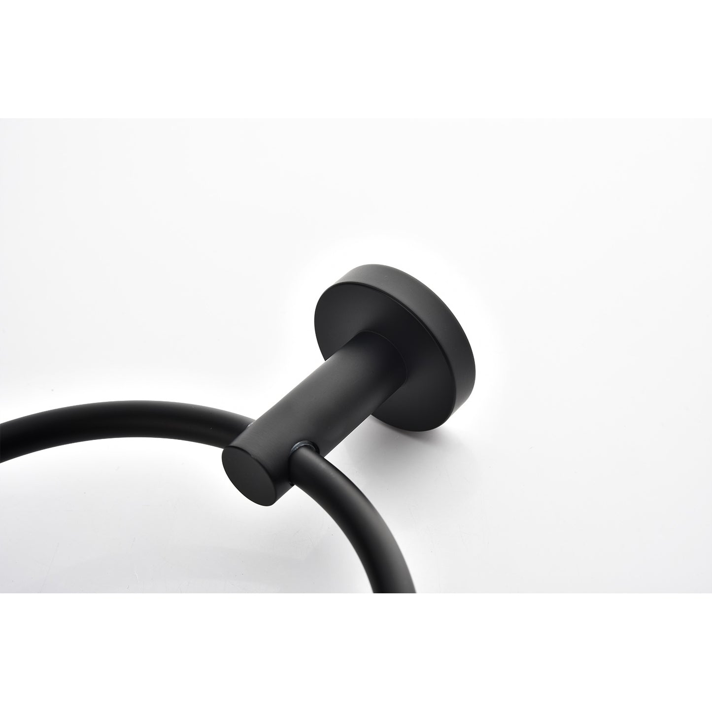 Matte black circular towel ring with a modern minimalist design for bathroom