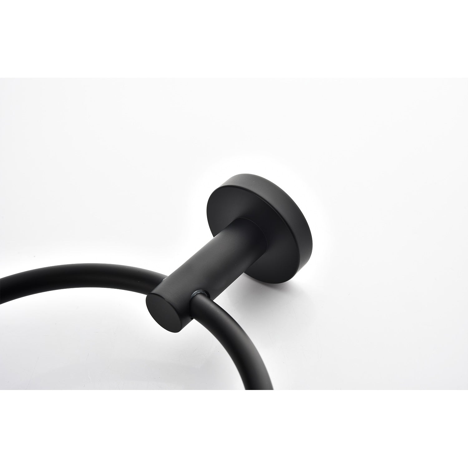 Matte black circular towel ring with a modern minimalist design for bathroom