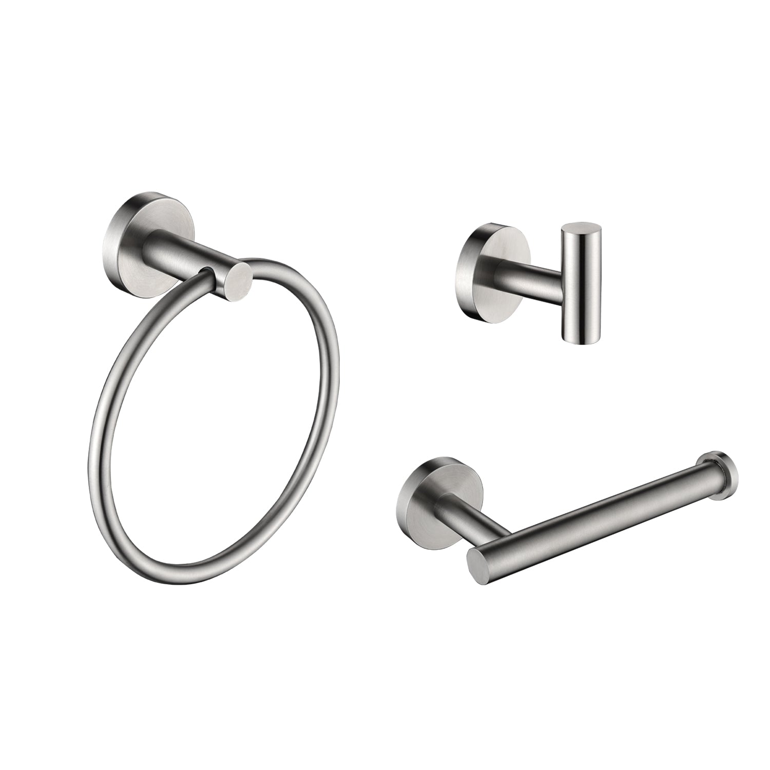 Brushed nickel towel ring with a modern minimalist design for bathrooms