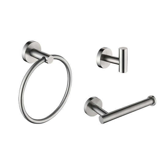 Brushed nickel towel ring with a modern minimalist design for bathrooms