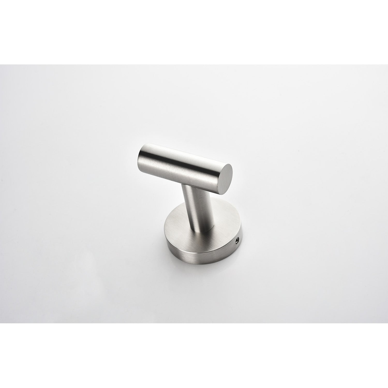 Sleek brushed nickel towel hook with modern cylindrical design for bathroom decor