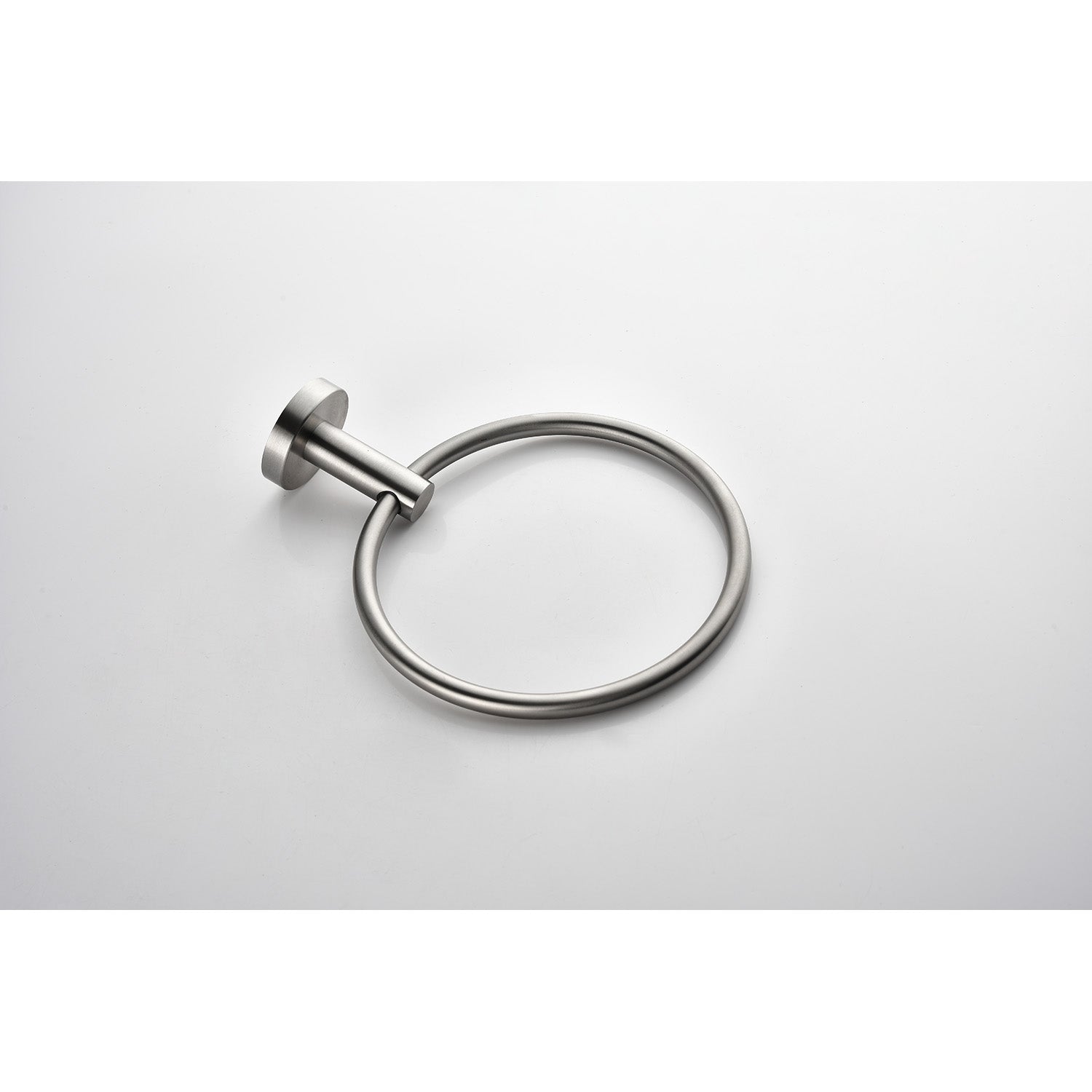 Brushed nickel round towel ring with modern minimalist design for bathrooms
