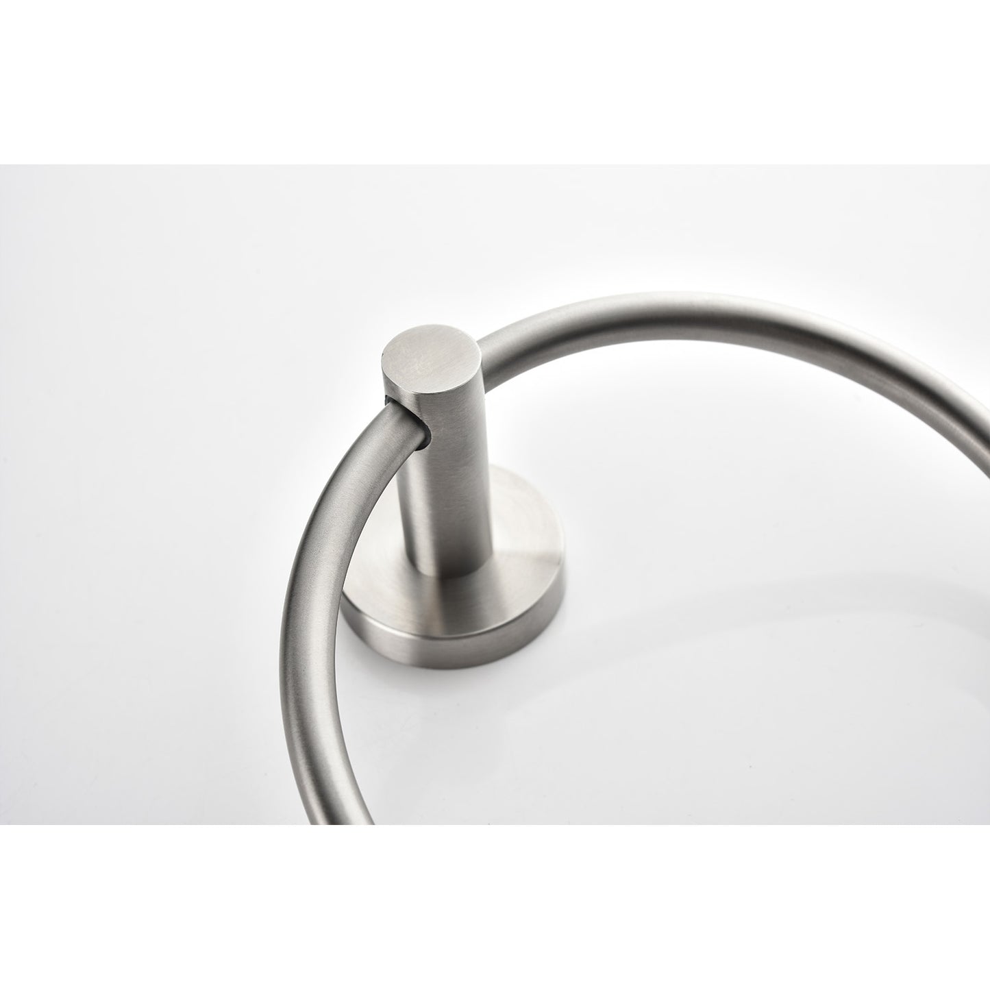 Brushed nickel round towel ring with a minimalist design for modern bathrooms